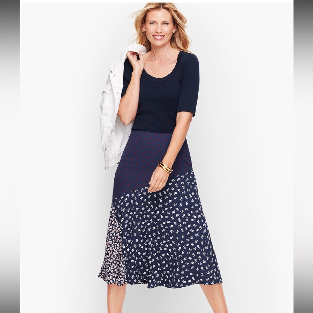 TALBOTS WOMENS 10P MIDI SKIRT STUNNING PIECED FLORAL KNEE LENGTH DOUBLE LINED